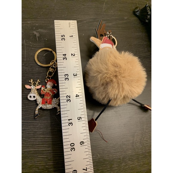 Christmas Keychain Bag Charm Lot Of 5 Santa Stocking Reindeer Pom Pom Bling - Picture 13 of 14